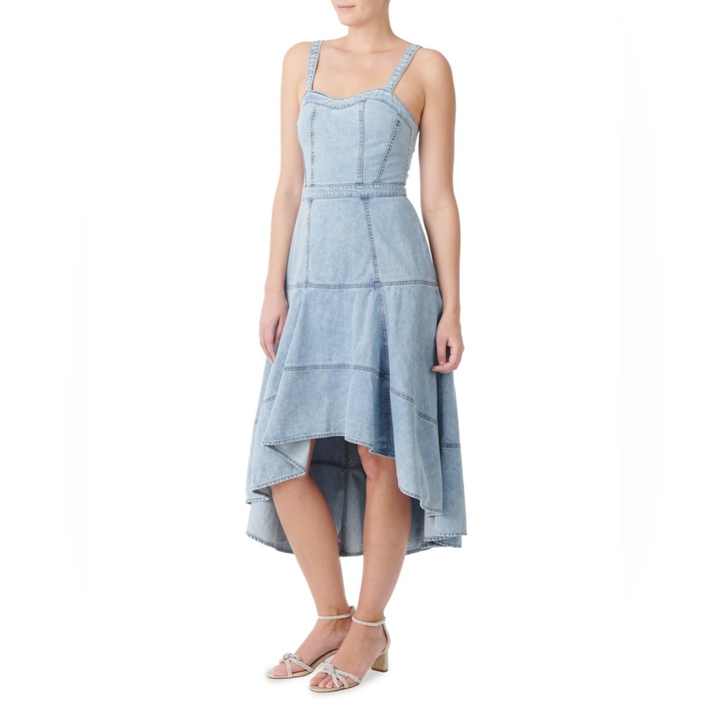 Jewel Badgley Mischka Light Denim High-Low Dress with Sweetheart Bodice